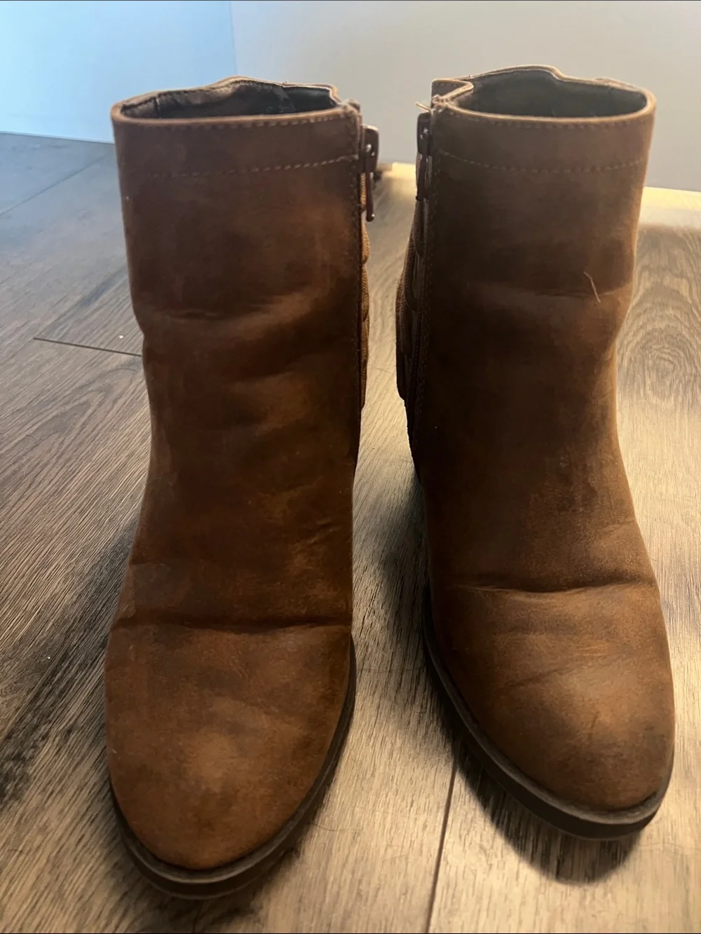 Candie's Brown Lace-Wrap Ankle Booties with Stacked Heel